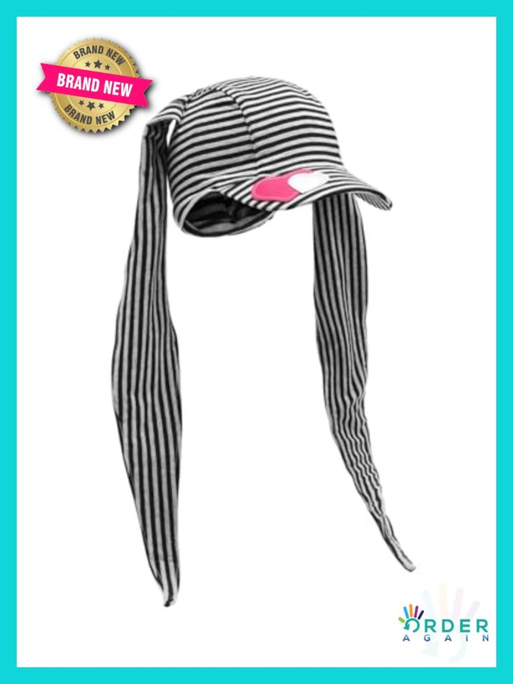 Bunny Ears Baseball Cap Y2K Cute Stripe Heart Adjustable Sun Hat - Picture 1 of 3